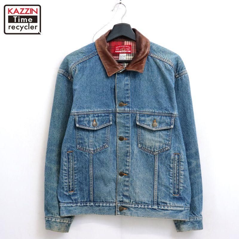 デニムジャケット　マルボロ　90s 襟レザー　アメカジ　ヴィンテージ　古着 90s vintage Marlboro 襟レザー デニムジャケット メンズ 表記S