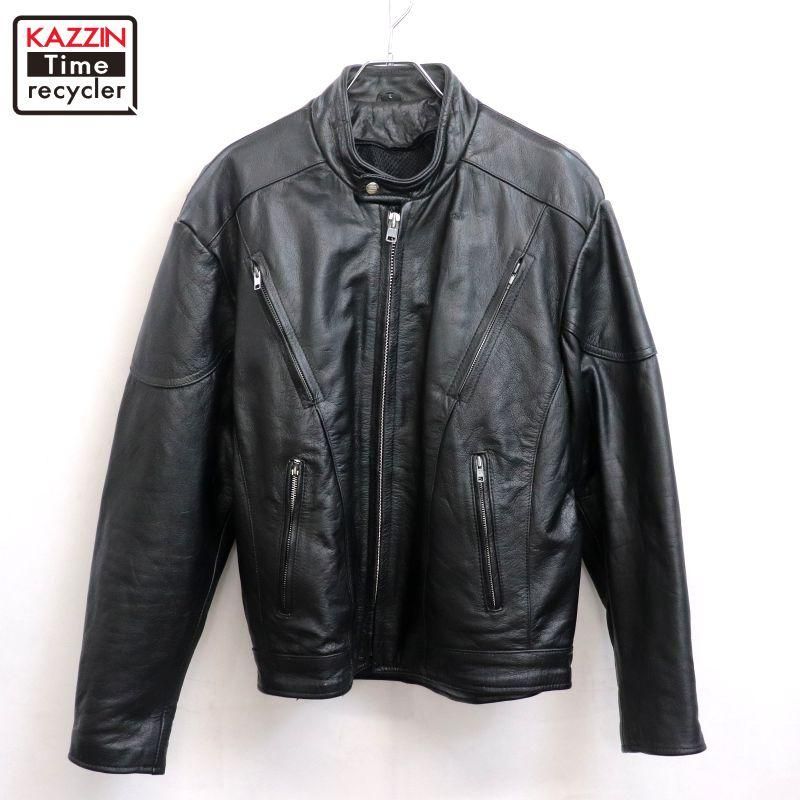 レザージャケット 黒 ボタン付き刺繍入り 古着系 レザージャケット 黒 ボタン付き刺繍入り 古着系