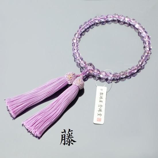 数珠 女性用 ローズアメジスト切子 約8mm 正絹房 - 数珠屋 念珠堂