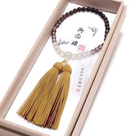 数珠 女性用 茶水晶・シトリン グラデーション 2色正絹房(しょうけんふさ)の写真