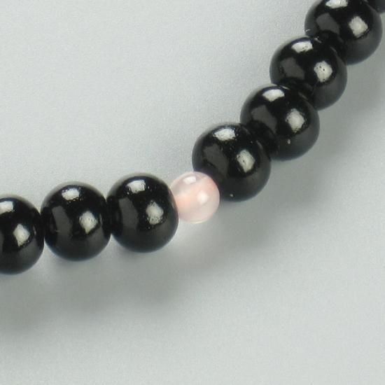 数珠 女性用 黒檀(こくたん) 約7mm ローズクォーツ二天 正絹房(しょうけんふさ)の写真