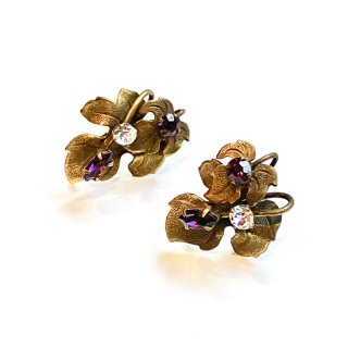 40s Vintage Gold Flower Rhinestone Earrings