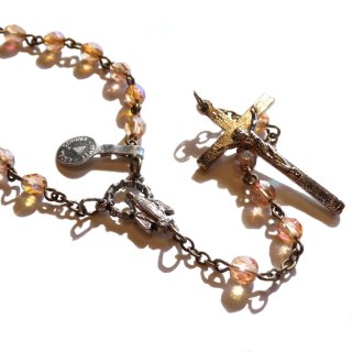 50s Vintage Italian Rosary Pink Glass  Crucifix