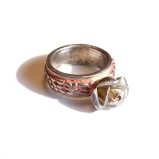 Vintage Silver Color Rose  Pink Enamel Ring