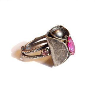 Vintage Shocking Pink Rhinestone Modern Ring