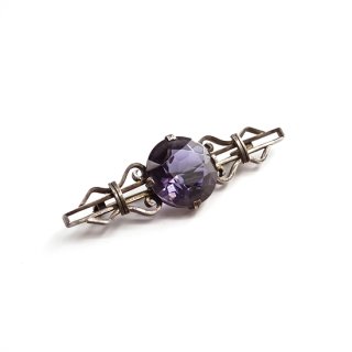40s France Vintage Purple Glass Silver Brooch