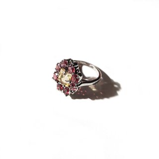 Vintage Glass Flower Silver 925 Ring