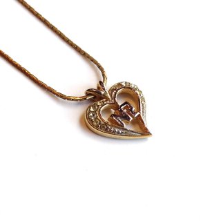 Nina Ricci Vintage Metal Gold  Rhinestone Heart Motif Necklace 