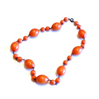 70s Orange Old Plastic Beads Necklace