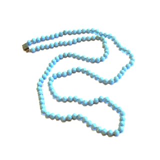 70s Vintage Light Blue Glass Long Necklace