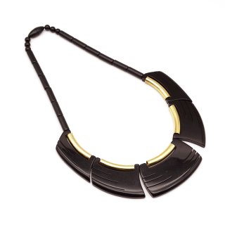 80s Vintage Plastic Black Fan-shaped Modern Necklace