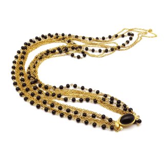Vintage Black Beads  Gold chain Long Necklace