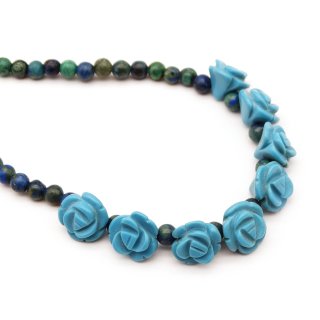 80s Turquoise Beads Flower Motif Vintage Necklace