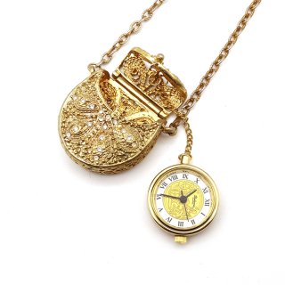 Belami Vintage Gold  Rhinestone Watch Long Necklace