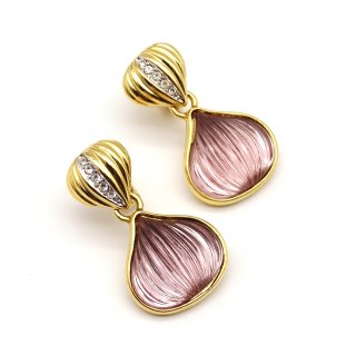 80s Vintage Gold  Lilac Design Glass Drop Earrings