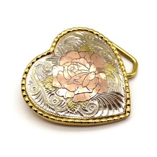 80s USA Vintage Heart  Rose Design Belt Buckle