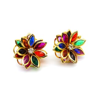 80s Vintage Glass Multi-color Flower Earrings