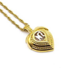 Nina Ricci Vintage Metal Gold Heart Motif Logo Necklace