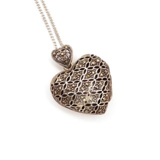 Vintage Silver 925  Marcasite Heart Locket Necklace