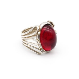 Vintage Red  Silver Tone Design Ring