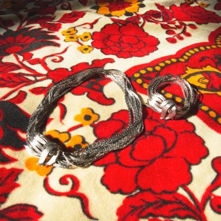 70s Vintage Silver Tone Metal Necklace  Bracelet Set