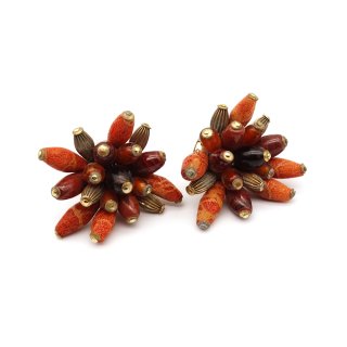 60s Vintage Glass Beads  Coral Earrings
