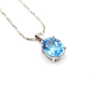 80s Vintage Silver 925 Light Blue Glass Cabochon Necklace