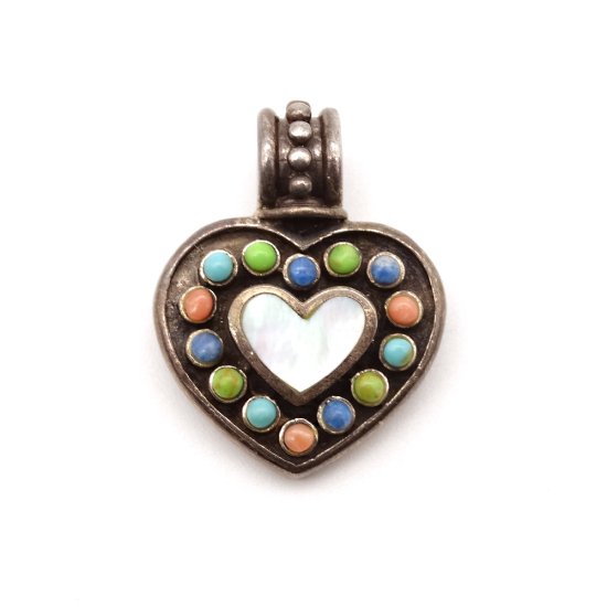 Vintage Silver 925 Heart Color Stone Pendant Top