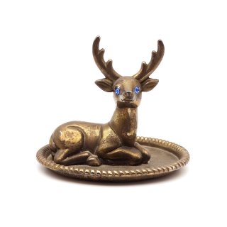 70s Vintage France Blue eyes Rhinestone Deer Jewelry Holder