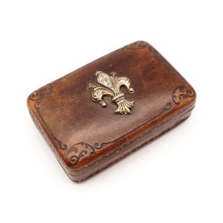 Vintage Italy Genuine Fleur-de-lis Leather Jewelry Box