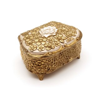 Vintage Gold Tone Flower Chic Jewelry Box