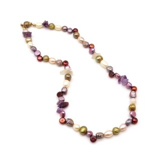 80s Vintage Freshwater Pearl  Amethyst  Crystal Necklace