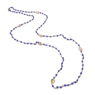 50s Vintage Blue Glass Beads  Heart Motif Long Necklace