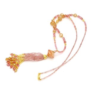 Vintage Beads  Pink Venetian Glass Long Necklace