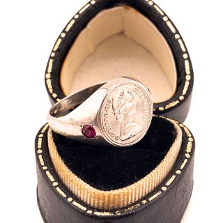 Vintage Ruby  Queen Elizabeth Coin Silver Ring