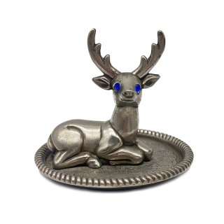70s Vintage France Blue eyes Rhinestone Deer Jewelry Holder 