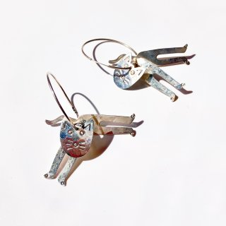 Vintage Mexican Jewelry Silver 925 Cat Hoop Earrings