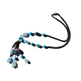 80s Vintage Venetian Glass Blue Color Drop Necklace 