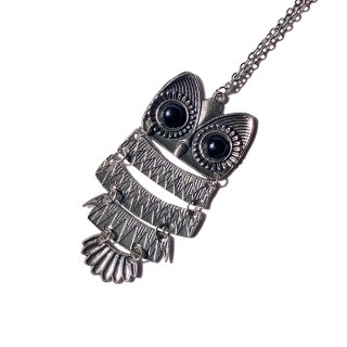 70s Vintage Owl Motif Drop Long Necklace 