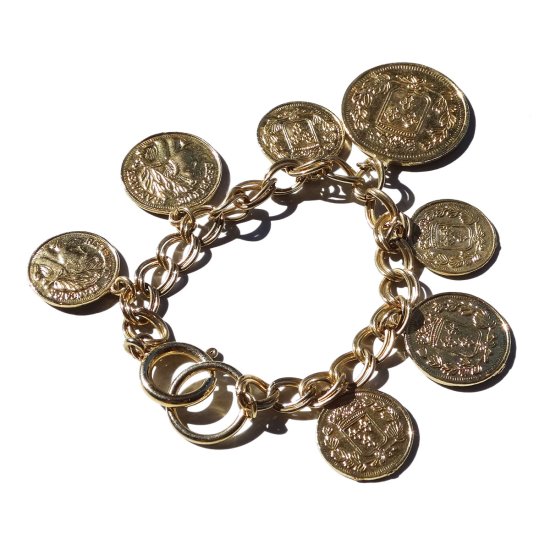 80s France Republique Francaise Gold Tone Coin Vintage Chain Bracelet