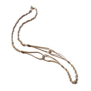 70s Vintage Gold Tone Design Chain Long Necklace 