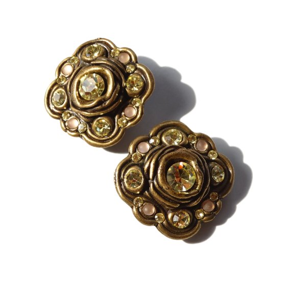 80s France 「TARATATA」 Vintage Rhinestone Flower Motif Earrings