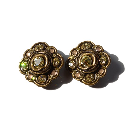 80s France 「TARATATA」 Vintage Rhinestone Flower Motif Earrings