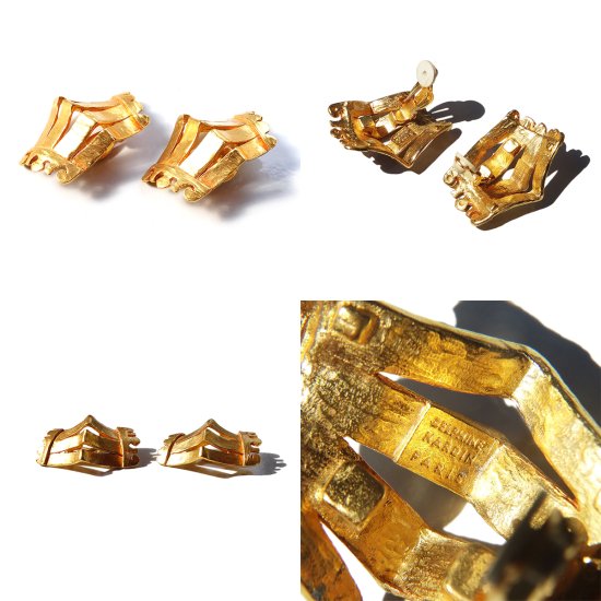 80s 「DELPHINE NARDIN」 Paris Vintage Gold Tone Design Earrings