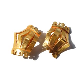 80s DELPHINE NARDIN Paris Vintage Gold Tone Design Earrings 