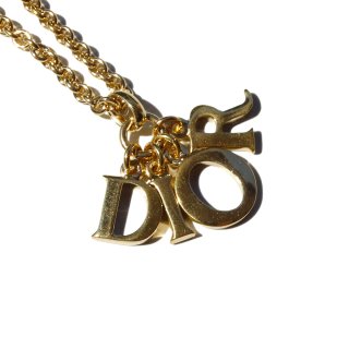 Christian Dior Vintage Gold Tone Logo Charm Necklace 