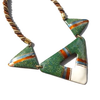 80s Vintage Cloisonne Triangle Design Necklace 