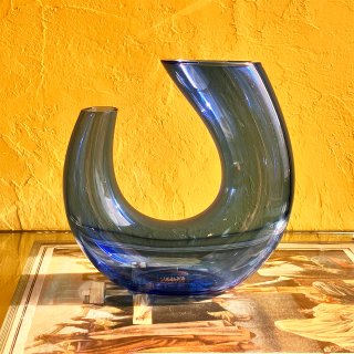 SUGAHARA Vintage Blue Glass Design Flower Vase
