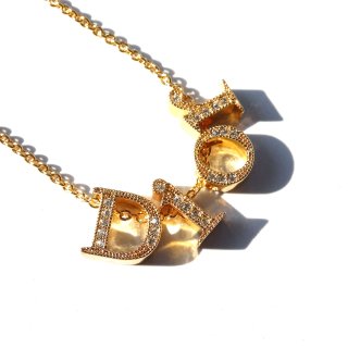 Christian Dior Vintage Gold Tone Rhinestone Logo Necklace 