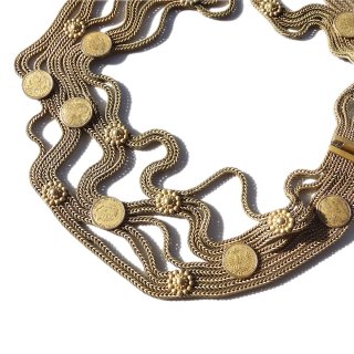 50s Vintage Brass Chain Coin Design Necklace 